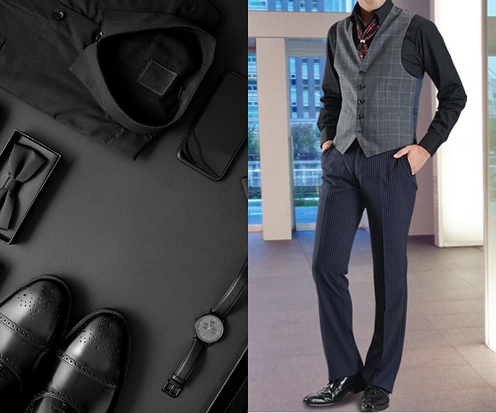 69638礼服ダブルスーツ上下黒背抜き