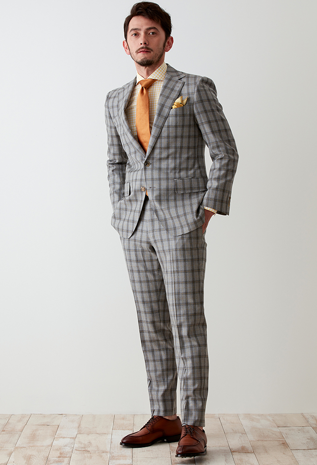 ＊thomas＊様オーダーページ ライトグレースーツ・チェックのコーディネート（E. THOMAS