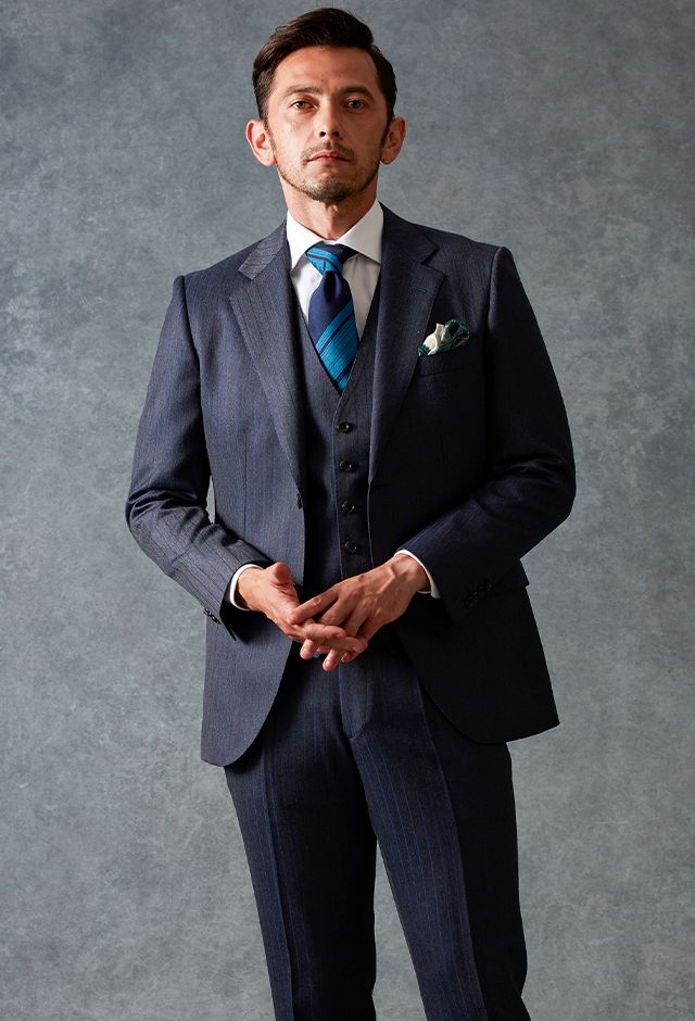 ネイビースーツ・ストライプのコーディネート（SCABAL）｜6041-5130