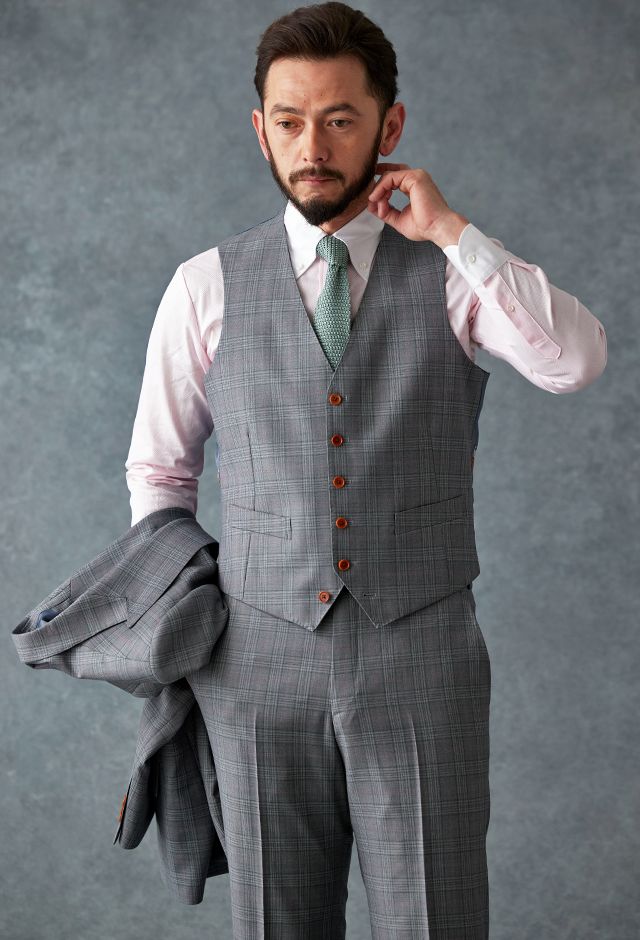 【鎌倉シャツ】グレー　スーツ3点セット　DORMEUIL 鎌倉シャツ】グレー スーツ3点セット DORMEUIL