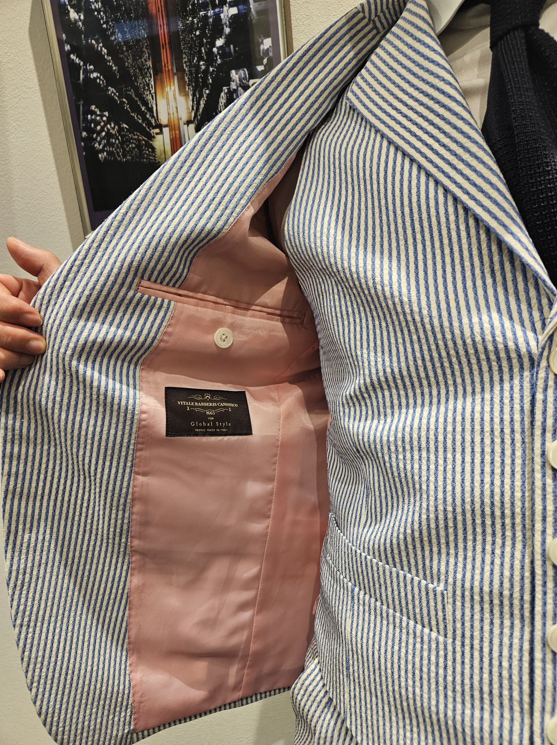 【未使用級】　デザインワークス　シアサッカー　ベージュ　アンコン　トラベルスーツ JAPAN BLUE JEANS JEANS（ジャパンブルージーンズ） 別注 シア