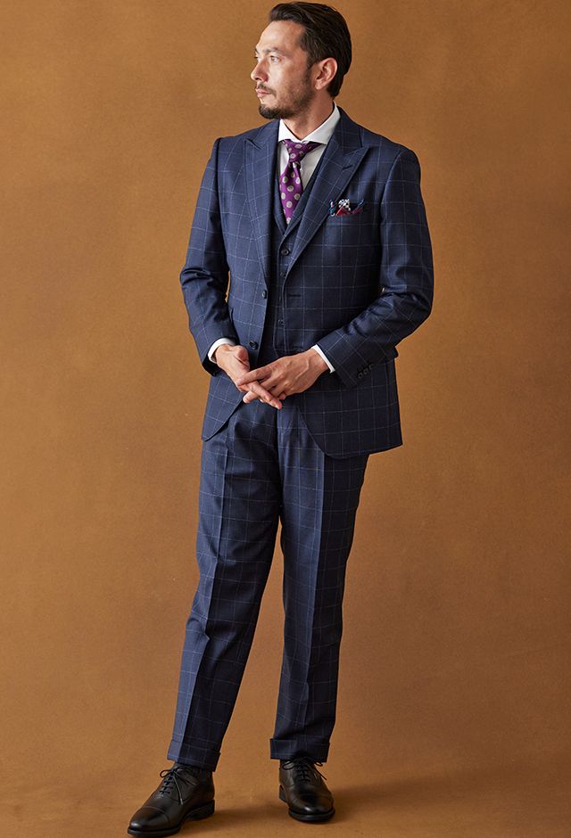 ブルースーツ・チェックのコーディネート（Loro Piana）｜305867